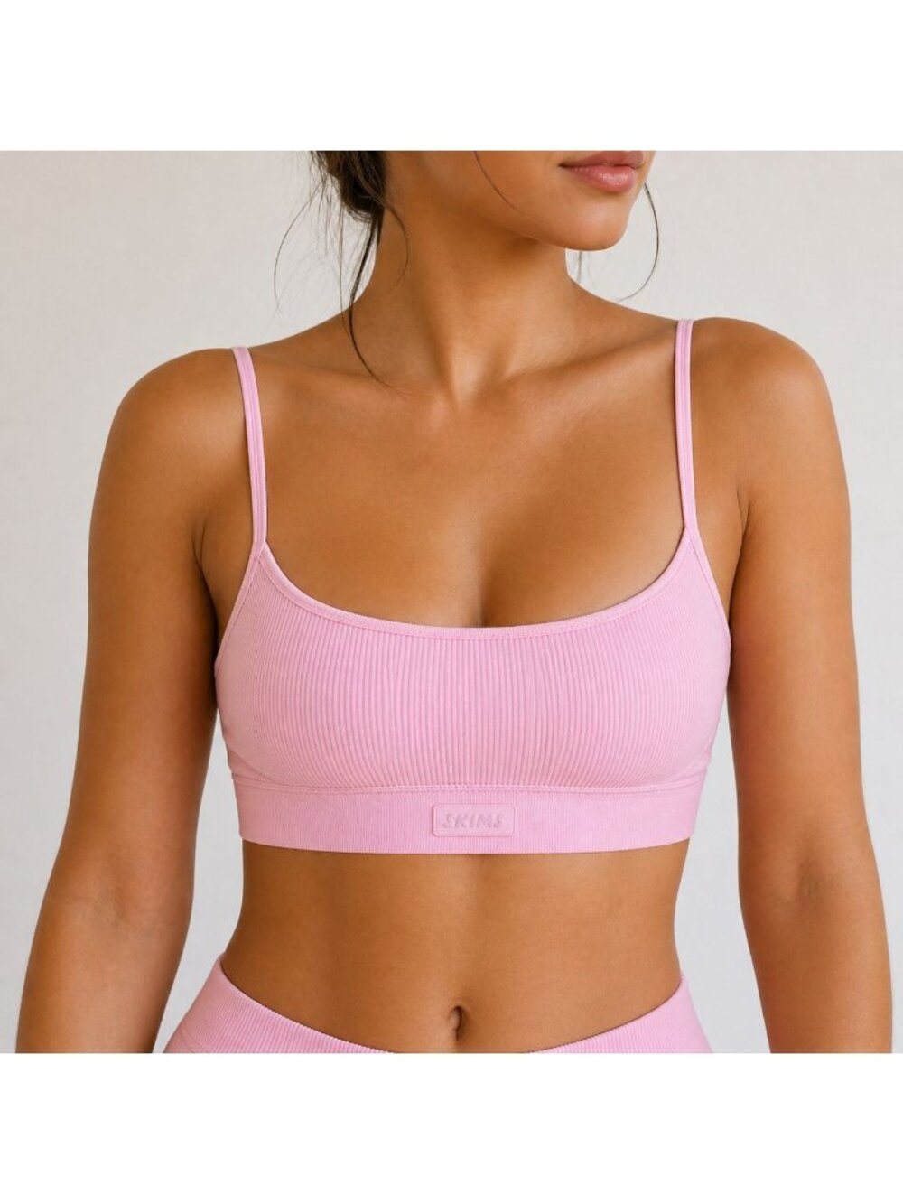 SKIMS Cotton Rib Scoop Bralette Cherry Blossom Size XL NWT